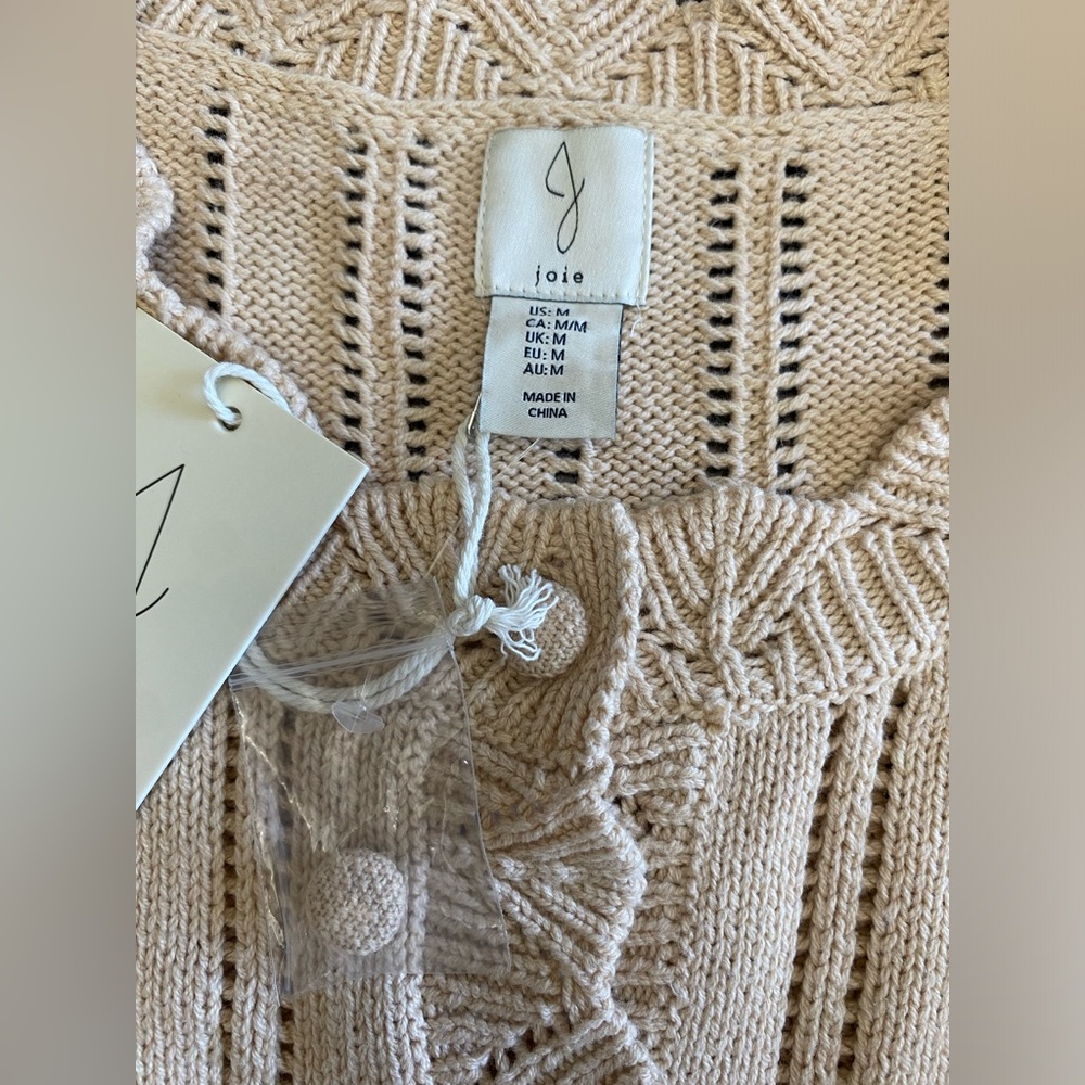 Joie Open-Knit Crochet-Inspired Cardigan Sweater Beige M NWT - Picture 12 of 14